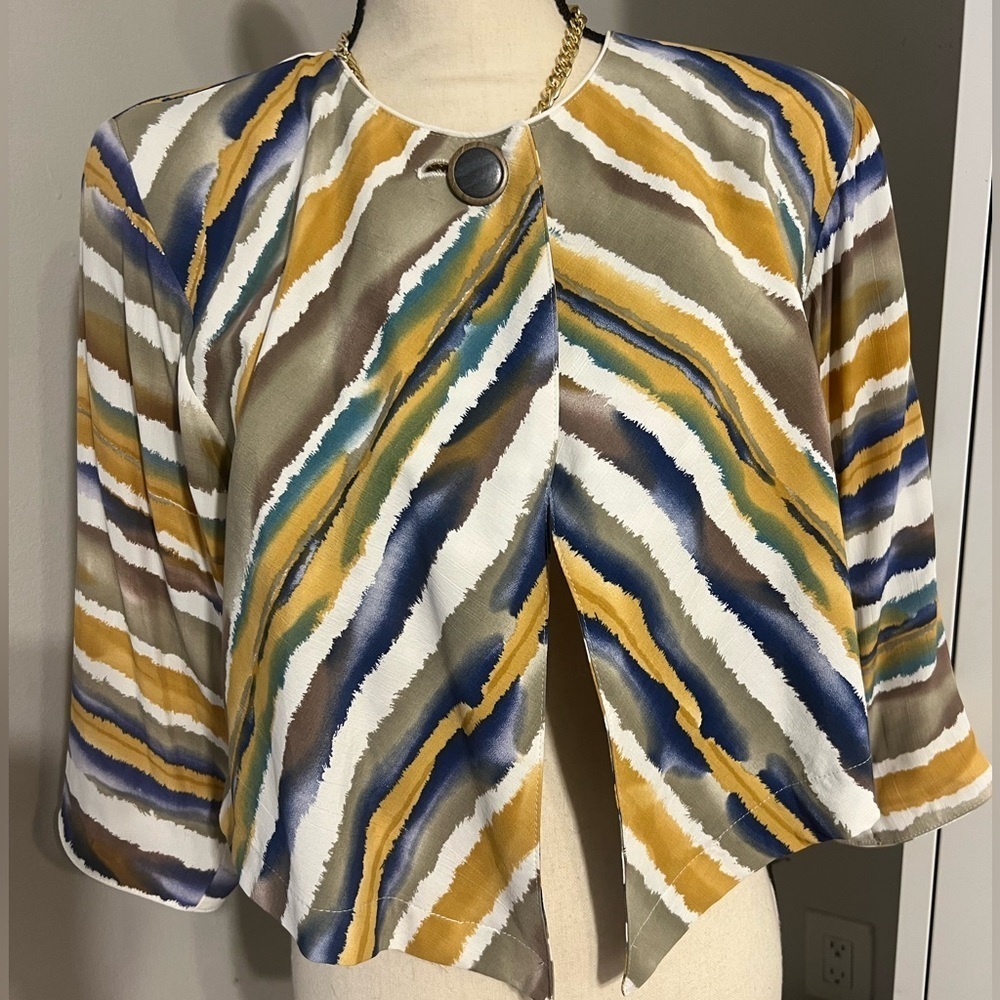 Vintage Blue and Yellow Cape with Abstract Stripes